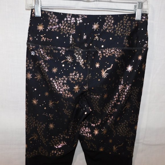 ASKYA Womens S Black Gold Constellations Space Activewear Leggings Cropped - Picture 12 of 16